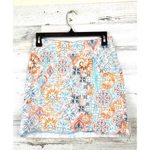 T By Talbots Womens XS Blue Multi Cotton Stretch Mini Skort Beach Athletic